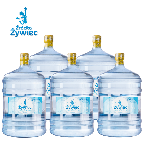 Pakiet wody źródlanej Źródło Żywiec STANDARD 5 zawiera 5 butli po 18,9l