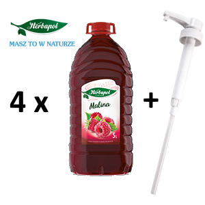 Zestaw 4 x Syrop owocowy HERBAPOL Malina 5l plus dozownik