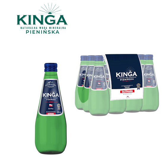 Woda KINGA PIENIŃSKA 0,33l gazowana szkło zielone zgrzewka 12 but.