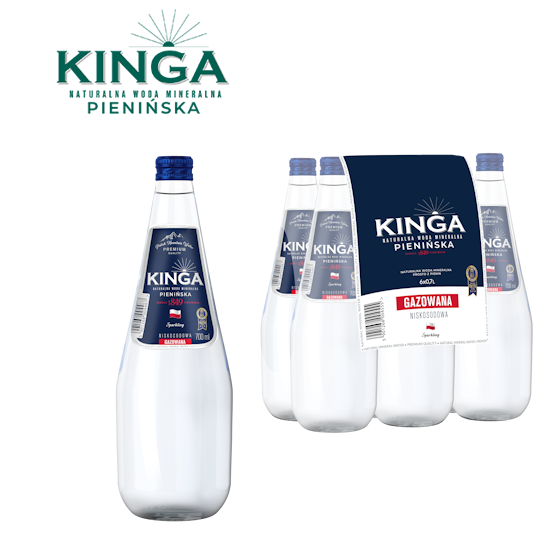 Woda KINGA PIENIŃSKA 0,7l gazowana szkło białe zgrzewka 6 but.
