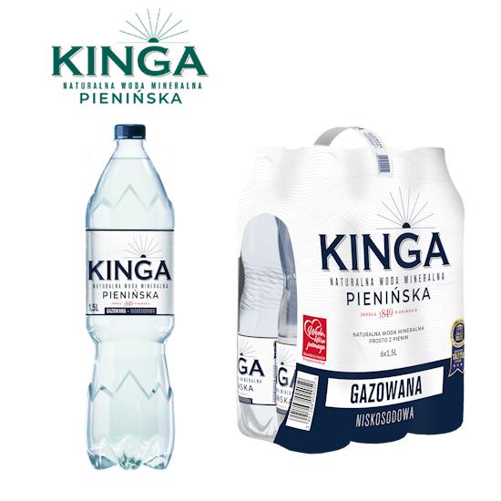 Woda KINGA PIENIŃSKA 1,5l gazowana zgrzewka 6 but. + kaucja
