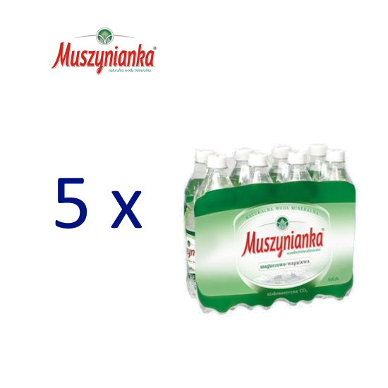 Pakiet 5 zgrzewek Woda MUSZYNIANKA 0,6l niskonasycona + kaucja