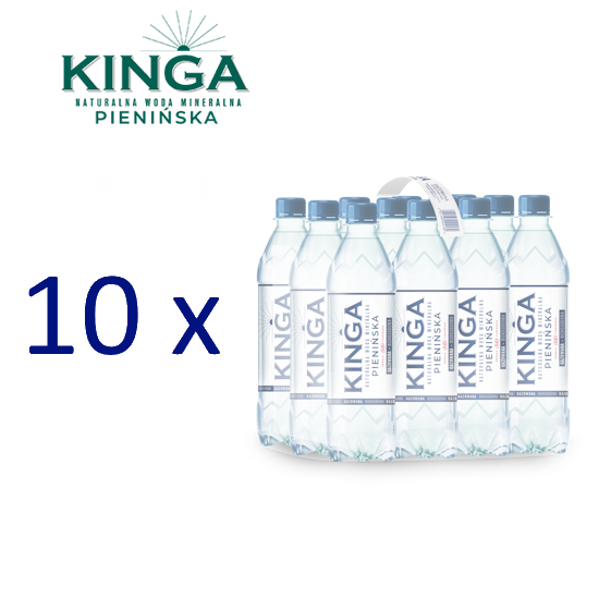 Pakiet 10 zgrzewek Woda KINGA PIENIŃSKA 0,5l gazowana + kaucja